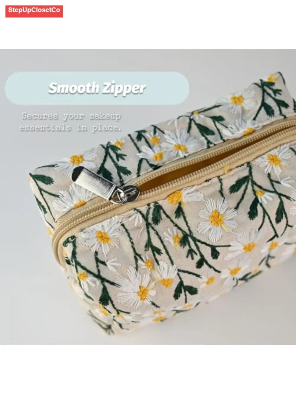 Floral Daisy Cosmetic Bag Large Capacity Toiletry Pouch Zipper Travel Makeup